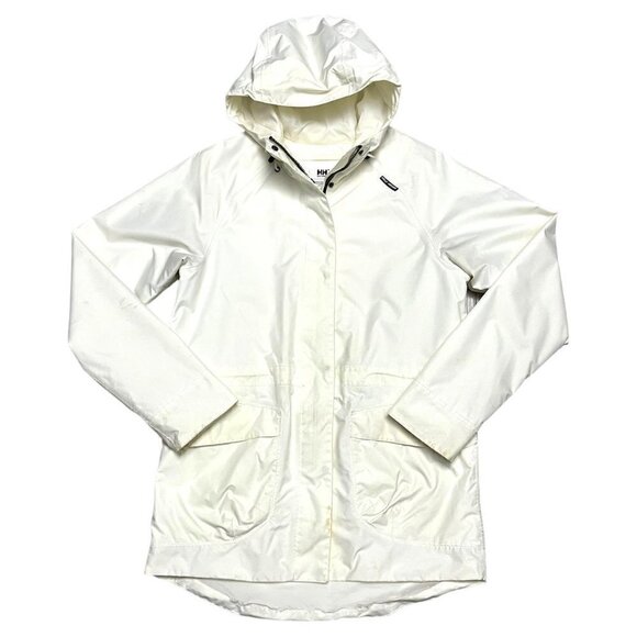 Helly Hansen Cream White Waterproof Outdoor Designer Long Windbreaker Jacket - M - Picture 1 of 6